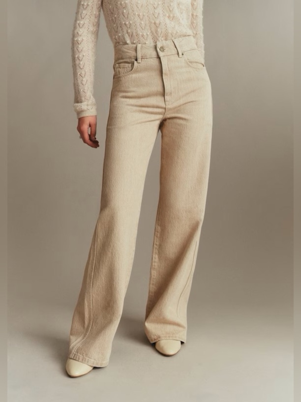 NWT Sezane New 70s Trousers Denim Jeans Ecru ~ Size US 8